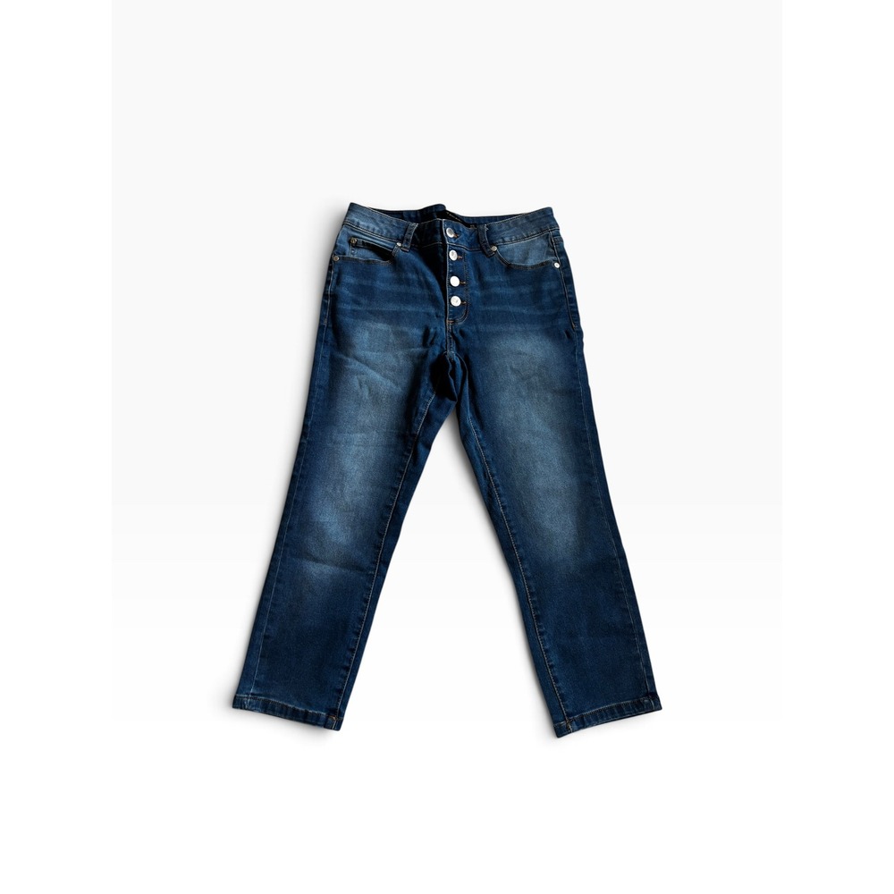 NWOT Tahari Straight Leg Ankle Jeans 8/29 Blue Medium Wash Button Fly High Rise